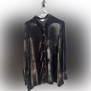 J. Jill Elegant Silk Blend Velvet Charcoal Women's Tunic Style Shirt - 2XL